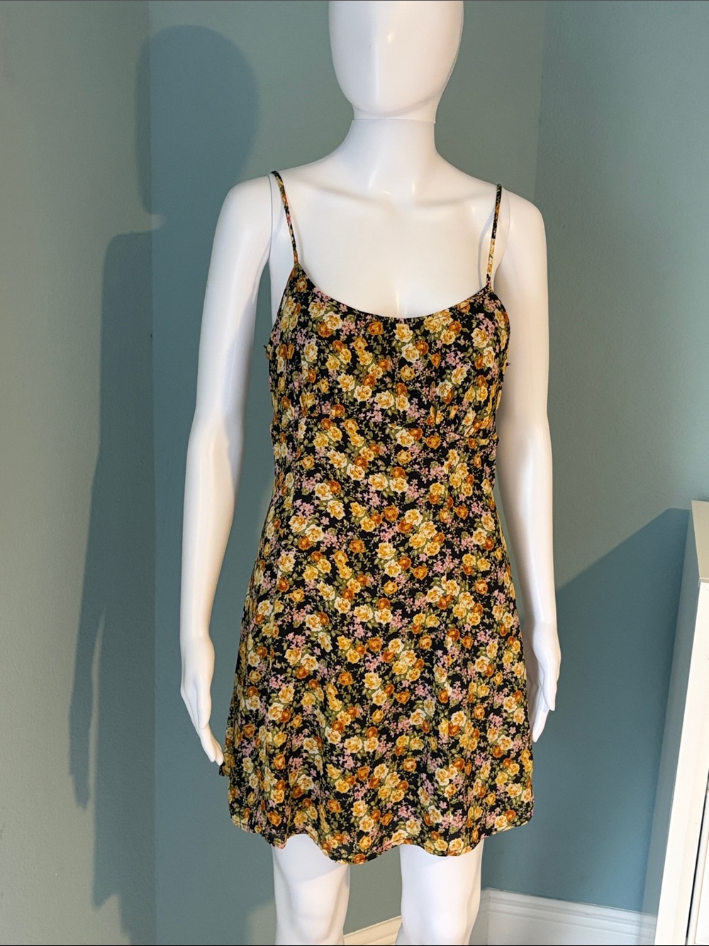 Lulu’s Black Floral Slip Dress with Yellow & Pink Roses